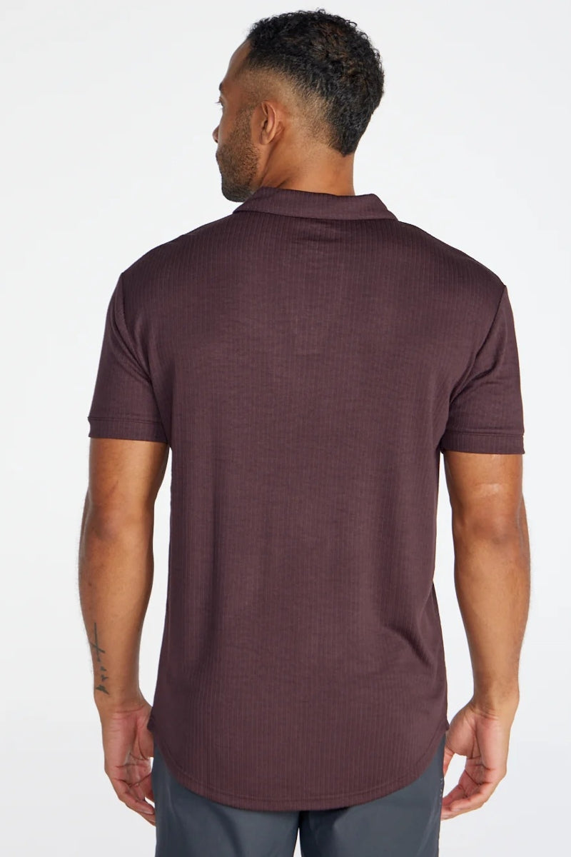 Wholesale,BYLT, BYLT Plum Ribbed Drop-cut Open V Polo, Brown, Extra Extra Large-51-TagXXL