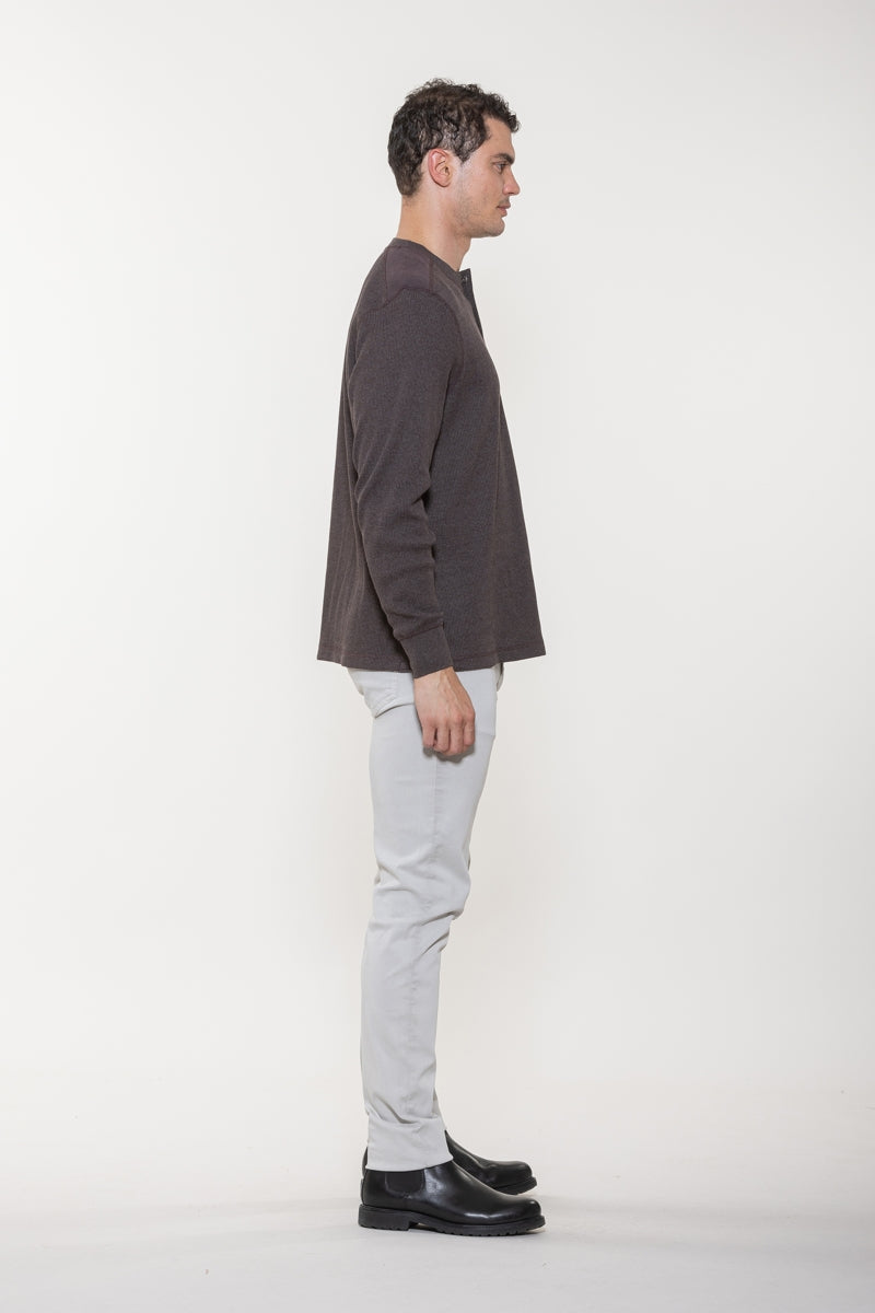 Wholesale,American Heritage, American Heritage Brown Thermal Waffle Henley with Side Slit, Brown, Small-42-TagSMedium-44-TagMLarge-46-TagLExtra Large-48-TagXLExtra Extra Large-50-TagXXL