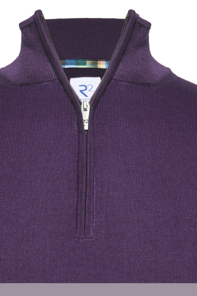 Direct From Brand,R2 Amsterdam, R2 Amsterdam Purple 100% Merino Wool Zip Pullover, Purple, Medium-41-TagMLarge-43-TagLExtra Large-45-TagXLExtra Extra Large-47-TagXXL