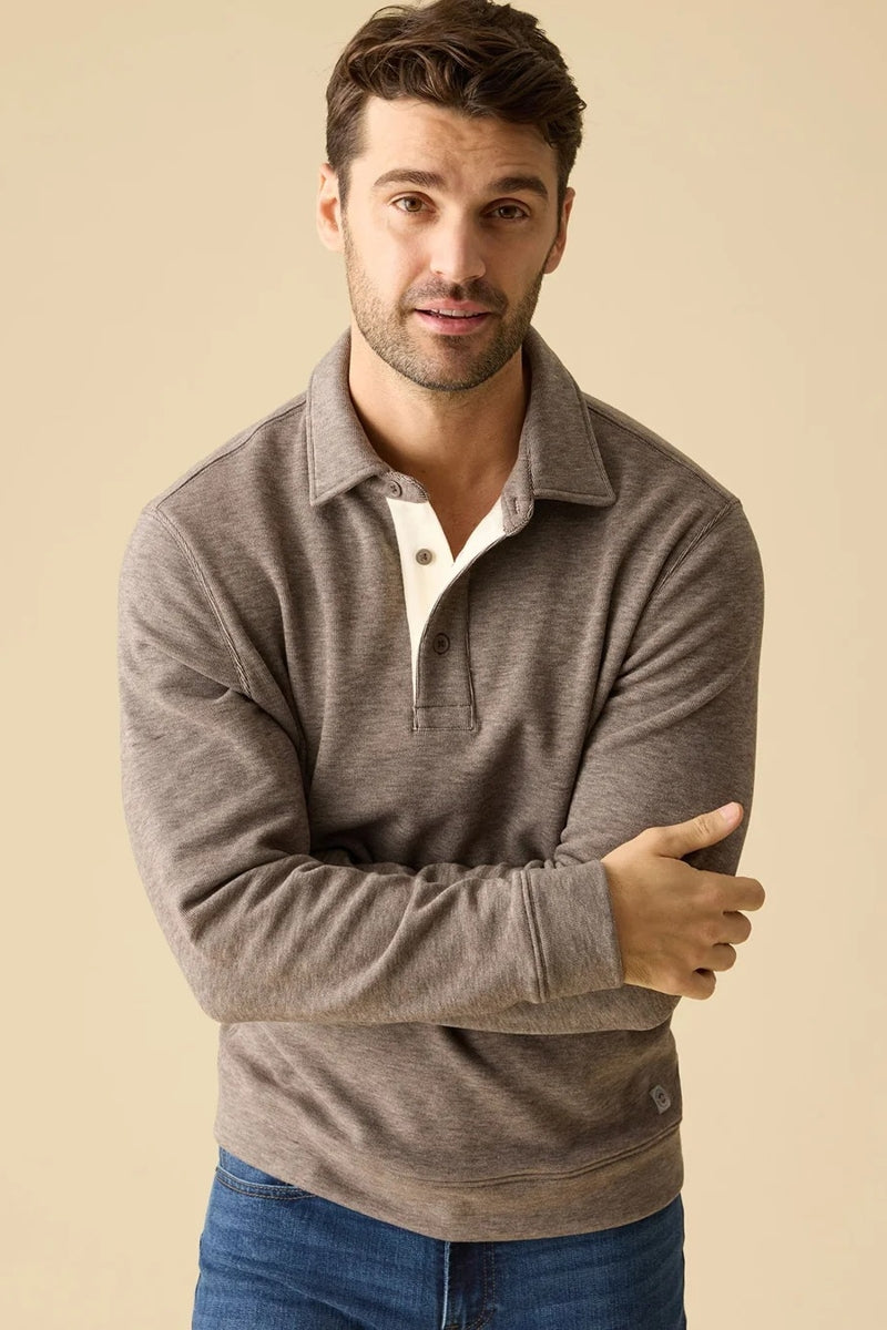 Wholesale,Flag & Anthem, Flag & Anthem Heather Brown Fleece Knit Polo, Grey, Medium-43-TagMLarge-46-TagL
