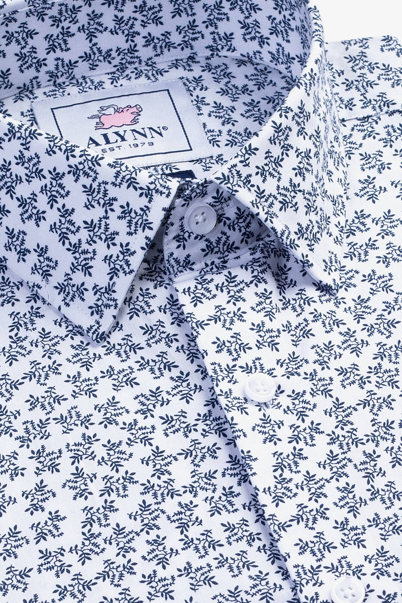 Faire,Alynn, Alynn White with Navy Floral Print Slim Fit Dress Shirt, White, Extra Large-48-TagXL