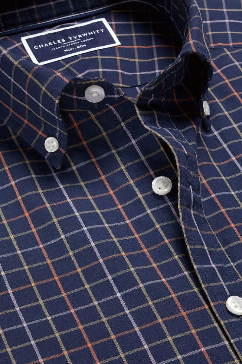 Wholesale,Charles Tyrwhitt, Charles Tyrwhitt Navy Multi Grid Poplin Check Stretch Shirt, Blue, Medium-42-TagM
