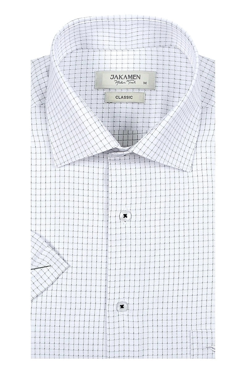 Wholesale,Jakamen, Jakamen White with Black Windowpane Rolled Cuff Shirt, White, Extra Large-48-TagXLExtra Extra Large-52-TagXXLExtra Extra Large-50-TagXXLLarge-46-TagLMedium-44-TagM