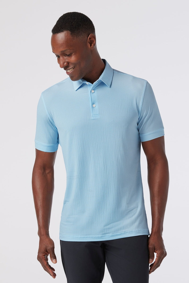 Wholesale,Mizzen + Main, Mizzen + Main Light Cyan Seersucker Textured Trim Fit Polo, Blue, Medium-42-TagM