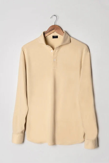 Wholesale,Brisk, Brisk Tan Feather Soft Piqué Full Sleeve Polo, Tan, Extra Large-49-TagXL