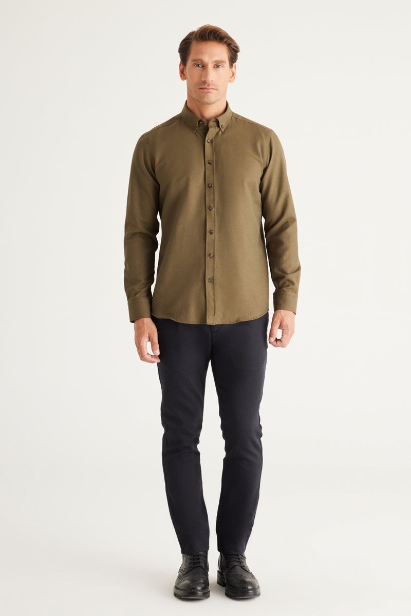Wholesale,Altinyildiz Classics, Altinyildiz Classics Olive Cotton Oxford Slim Fit Shirt, Green, Large-47-TagXL