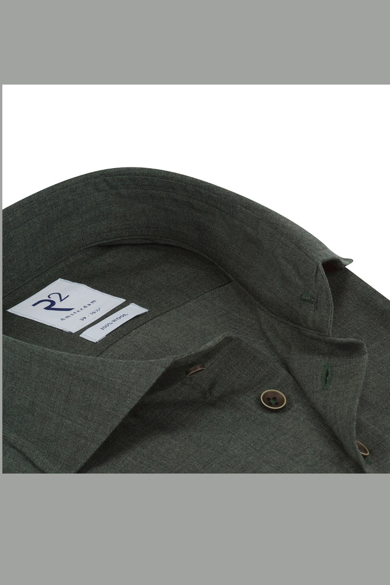 Direct From Brand,R2 Amsterdam, R2 Amsterdam Dark Green 100% Wool Shirt, Green, Medium-44-Tag41Medium-42-Tag39Small-41-Tag38Large-46-Tag42Medium-43-Tag40