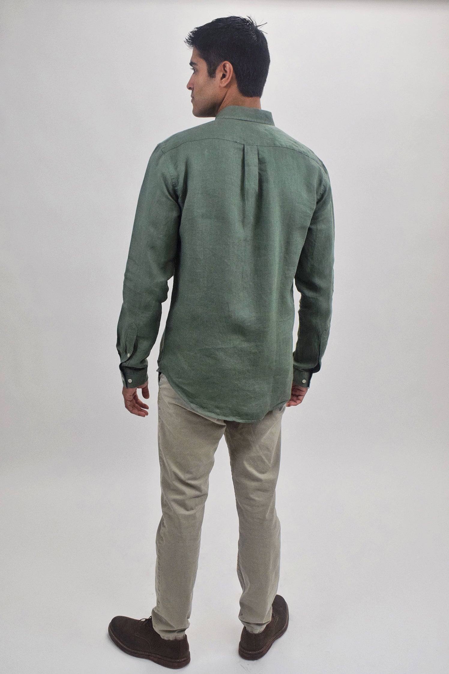 Wholesale,Suit Sartoria, Suit Sartoria Olive Green Linen Long Sleeve Button Up Shirt, Green, Medium-43-TagM