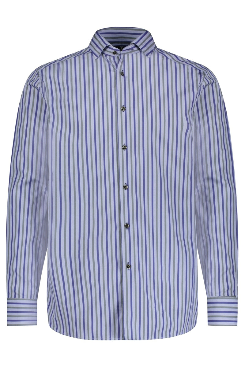 Luchiano Visconti Navy/Green Stripe Herringbone Shirt