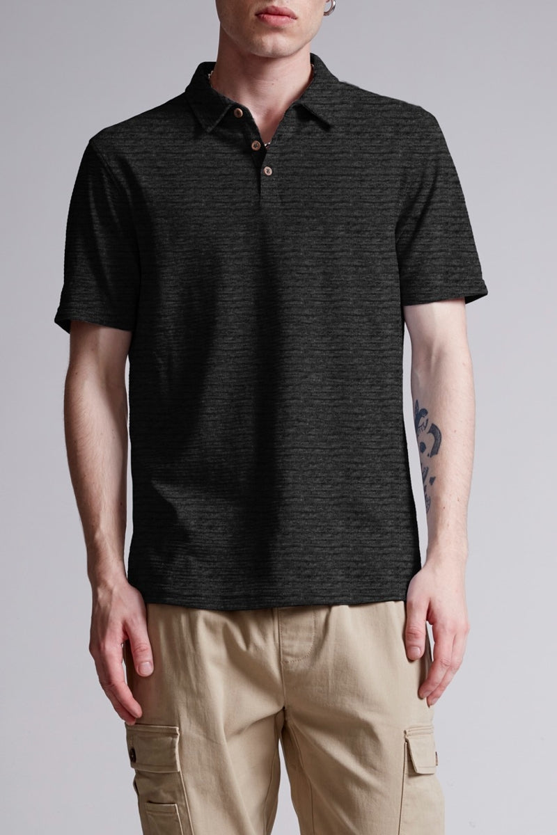 Wholesale,Escape, Escape Black Melange Knit Textured Short Sleeve Polo, Black, Extra Large-46-TagXL