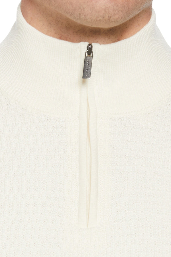 Perry Ellis Cream Ribbed Textured Qtr Zip Pullover