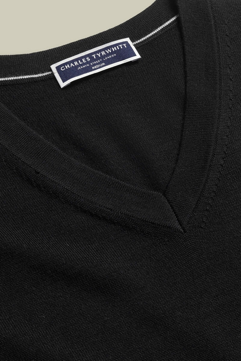 Wholesale,Charles Tyrwhitt, Charles Tyrwhitt Black Pure Merino Wool V-Neck Sweater, Black, Small-39-TagS