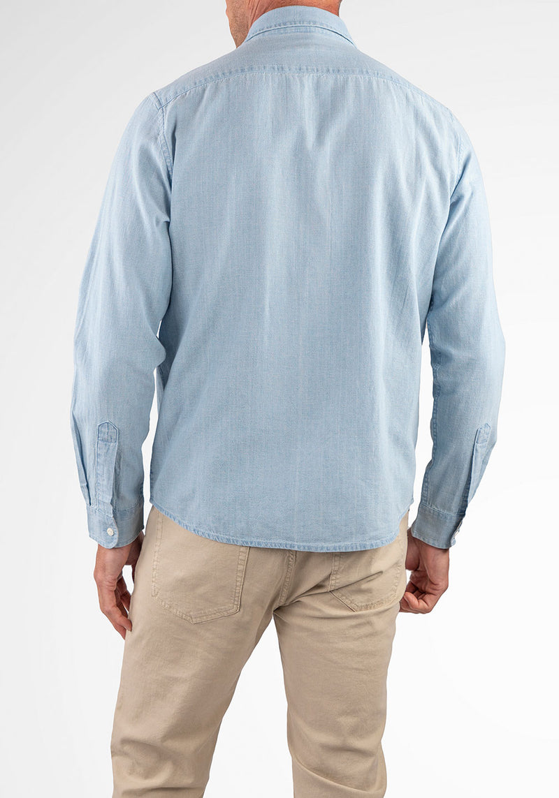 Brand Partner,Tailor Vintage, Tailor Vintage Indigo Light Wash Cotton/Linen Blend Shirt, Blue, Small-42-TagSMedium-45-TagMLarge-48-TagLExtra Large-52-TagXLExtra Extra Large-56-TagXXL