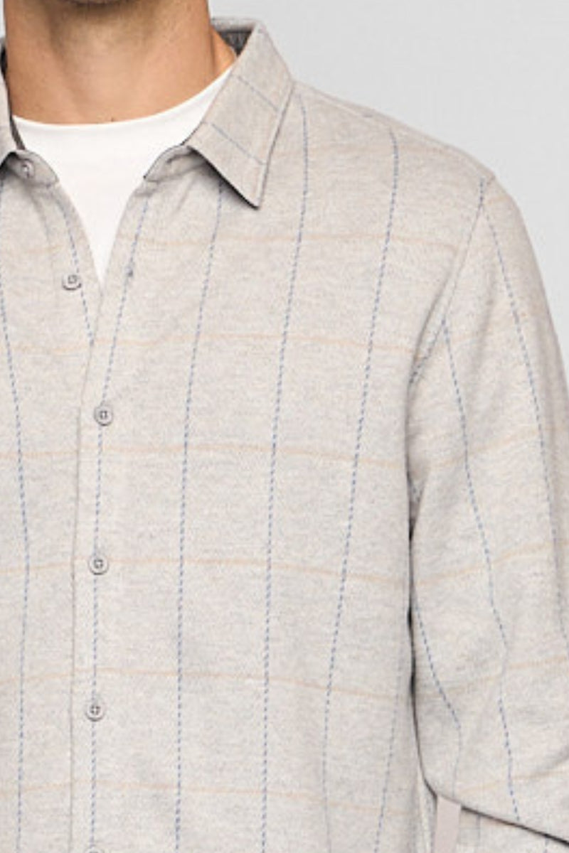 Wholesale,Fundamental Coast, Fundamental Coast Lt Grey Plaid Brushed Knit Flannel Shirt, Grey, Medium-43-TagMLarge-46-TagLExtra Large-50-TagXL