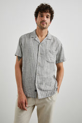 Rails Khaki Navy Stripe Short Sleeve Linen/Rayon Blend Shirt