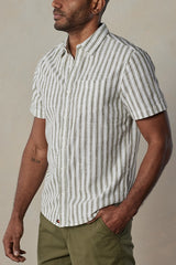 The Normal Brand White/Olive Stripped Short Sleeve Button Up Shirt