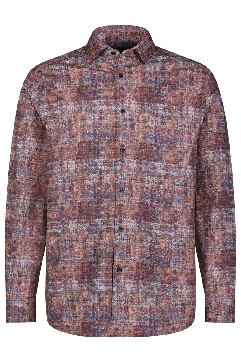 Wholesale,Luca Valentini, Luchiano Visconti Multicolor with Abstract Digital Design Long Sleeve Button Up, Brown, Extra Large-52-TagXL