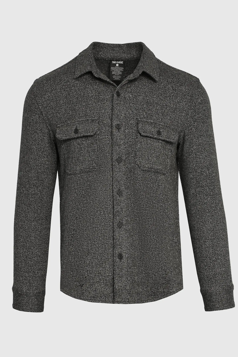 Faire,True Classic, True Classic Heather Black Herringbone Overshirt, Black, Extra Extra Large-52-TagXXL
