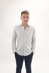 Jakamen Light Grey Textured Long Sleeve Button Up Shirt