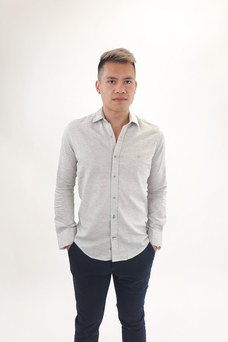 Jakamen Light Grey Textured Long Sleeve Button Up Shirt