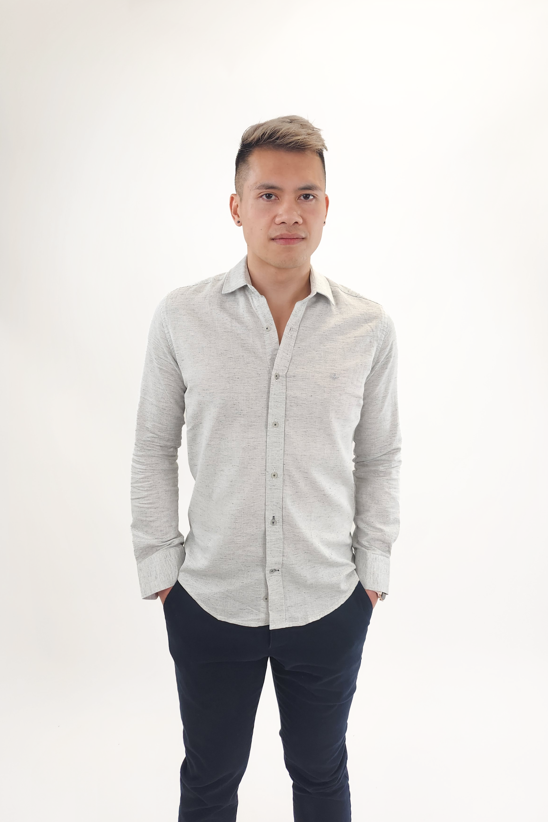 Wholesale,Jakamen, Jakamen Light Grey Textured Long Sleeve Button Up Shirt, Grey, Medium-44-TagL