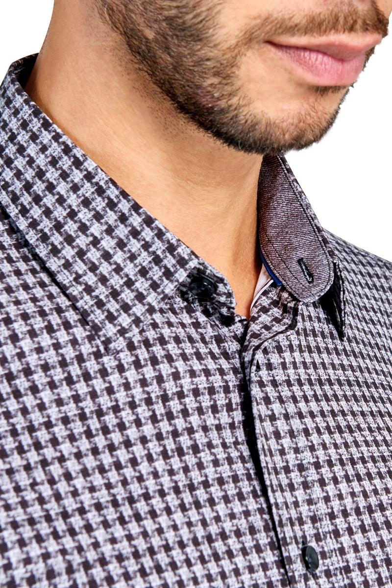 Faire,Brooklyn Brigade, Brooklyn Brigade Grey/Black Micro Check 4-way Stretch Shirt, Grey, Extra Extra Large-52-TagXXL