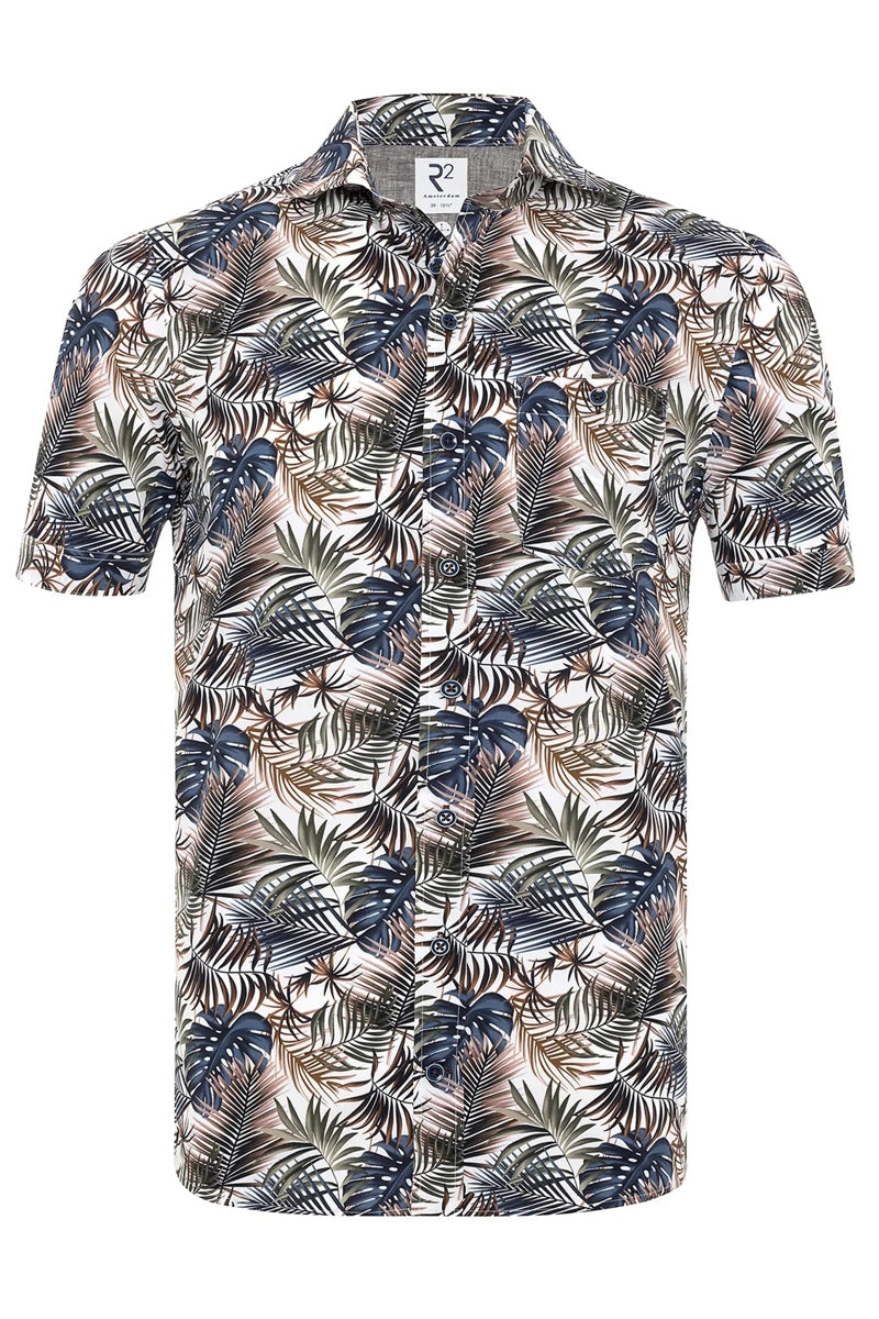 Direct From Brand,R2 Amsterdam, R2 Amsterdam Brown Multi Tropical Print Poplin Shirt, Brown, Large-46-Tag42Extra Large-48-Tag43Extra Extra Large-53-Tag46