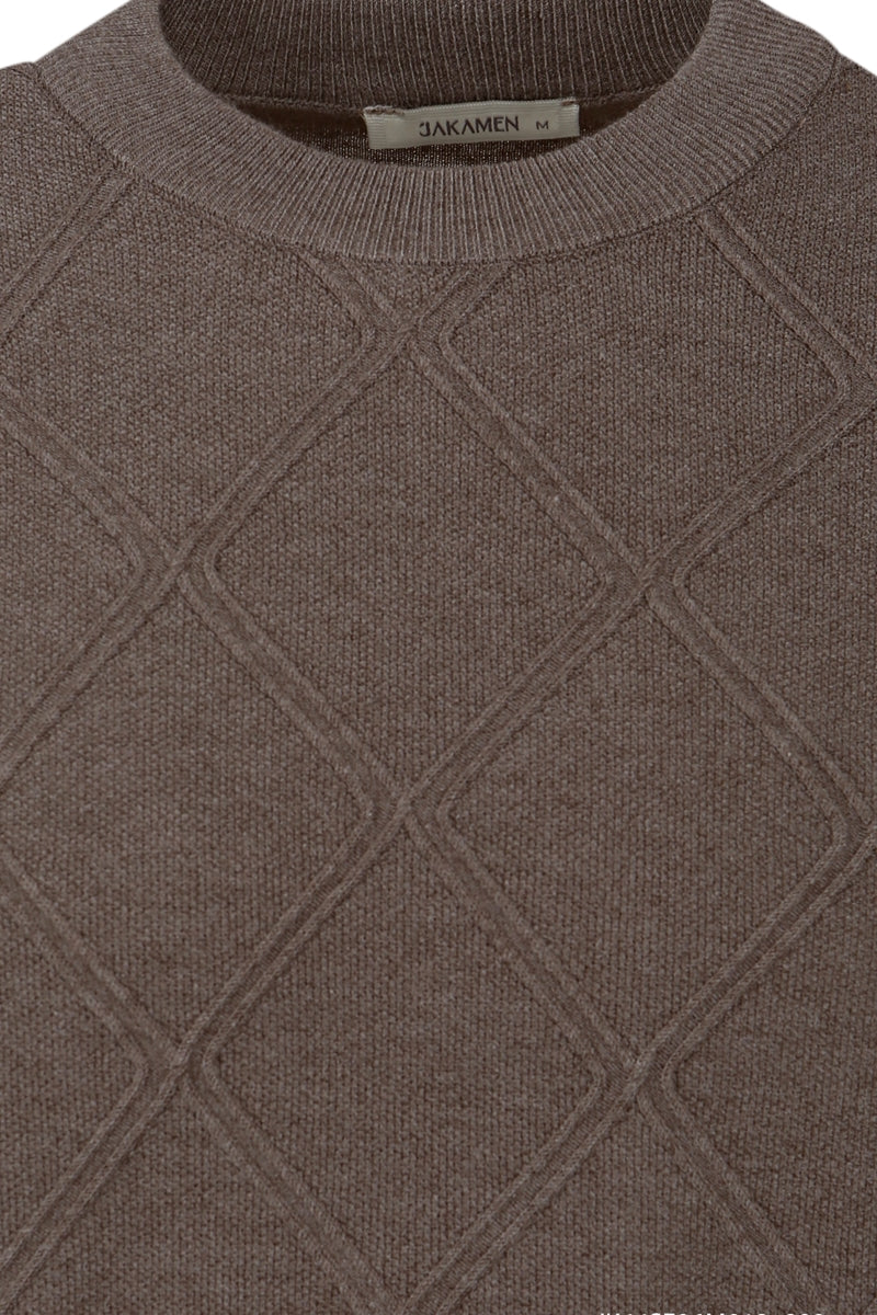 Wholesale,Jakamen, Jakamen Brown Diamond Textured Slim Fit Sweater, Brown, Medium-44-TagM