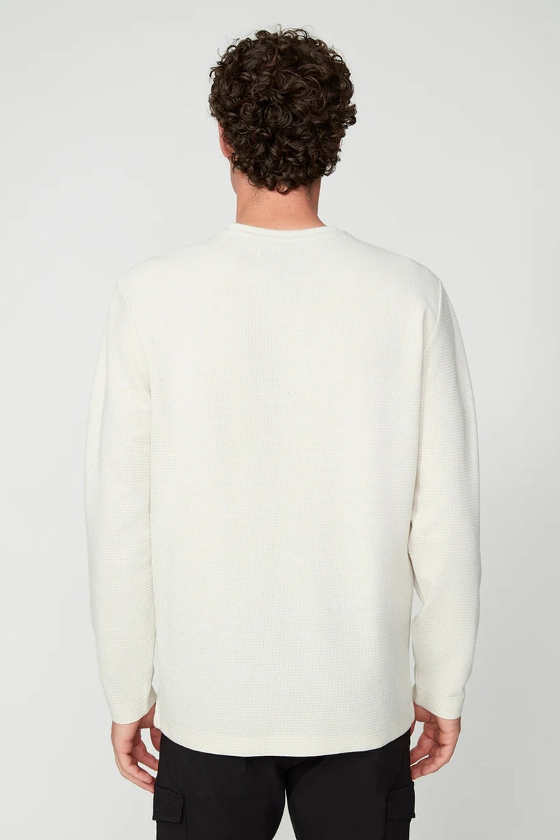 Wholesale,Projek Raw, Projek Raw Cream Grid-patterned Jersey Henley, Cream, Medium-45-TagMLarge-47-TagLExtra Large-50-TagXLExtra Extra Large-52-TagXXL