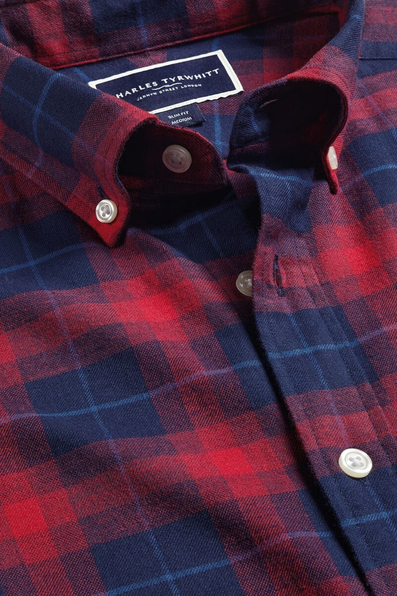Wholesale,Charles Tyrwhitt, Charles Tyrwhitt Red/Blue Check Brushed Flannel Shirt, Red, Extra Extra Large-51-TagXXL