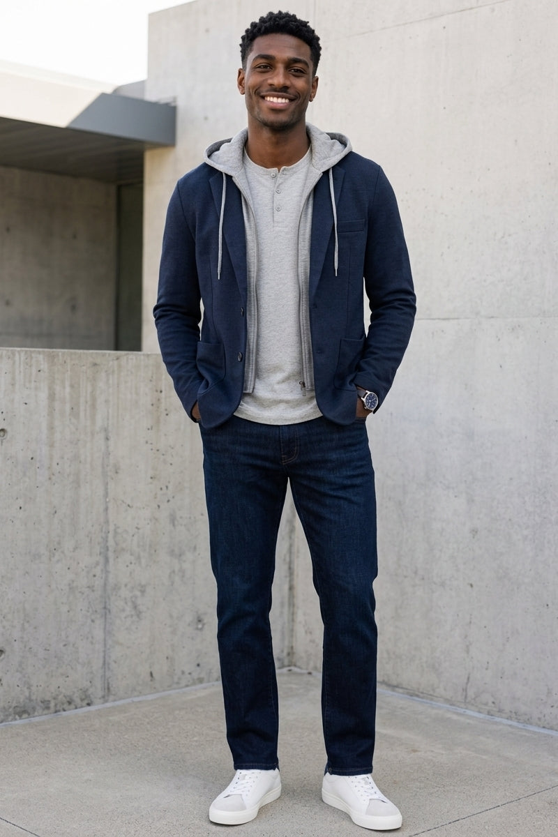 Wholesale,Nicoby Age of Wisdom, Nicoby Age of Wisdom Indigo Knit Hoodie Blazer, Blue, Small-40-TagSLarge-46-TagLExtra Large-48-TagXL