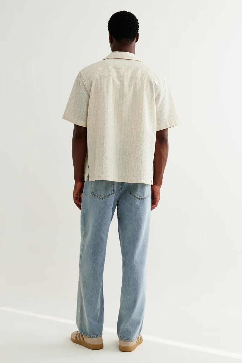 Wholesale,Wax London, Wax London Ecru/Blue Seersucker Textured Striped Shirt, Cream, Large-46-TagL