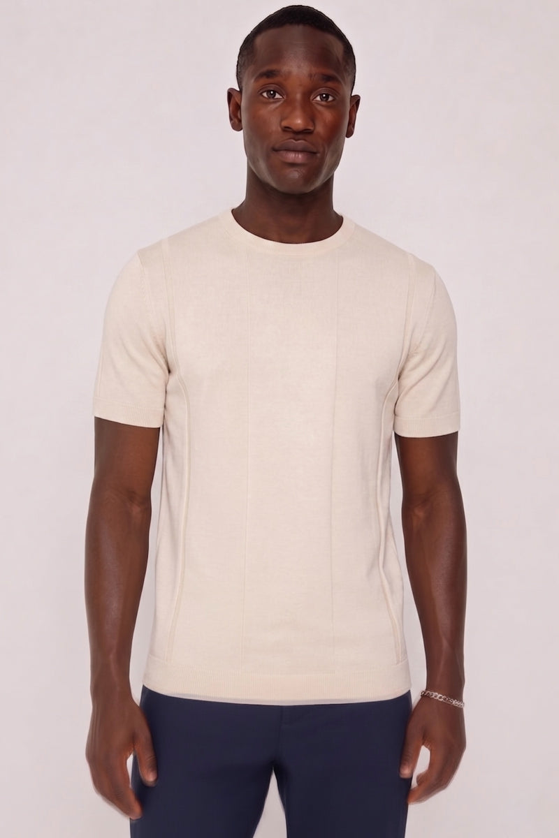 Wholesale,Jakamen, Jakamen Beige Vertical Panel Slim Fit T-Shirt, Cream, Small-39-TagSMedium-42-TagMLarge-44-TagLExtra Extra Large-48-TagXXL
