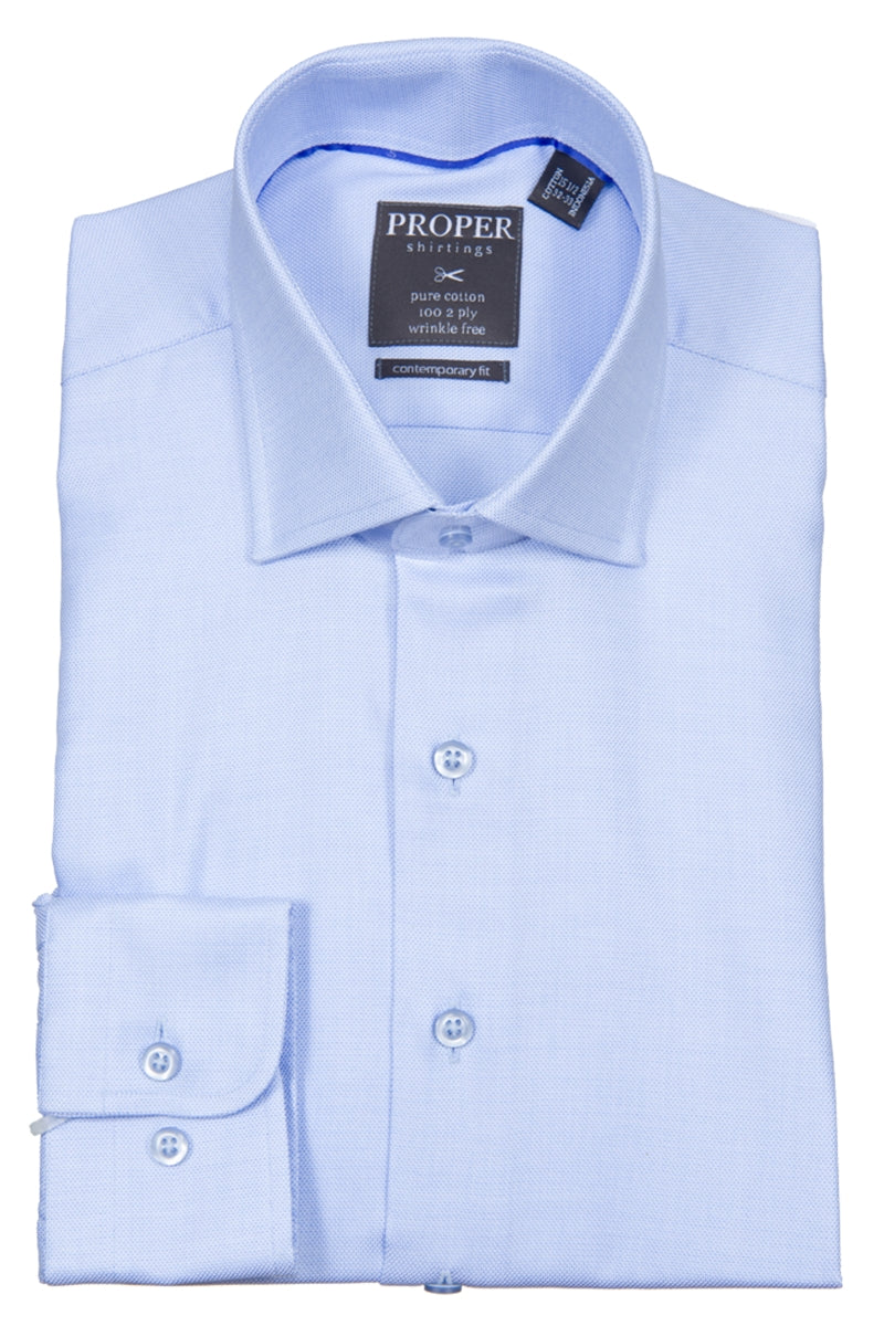 Direct From Brand,Proper Sport, Proper Sport Blue Pure Cotton Contemporary Fit Dress Shirt, Blue, Large-45-Tag16