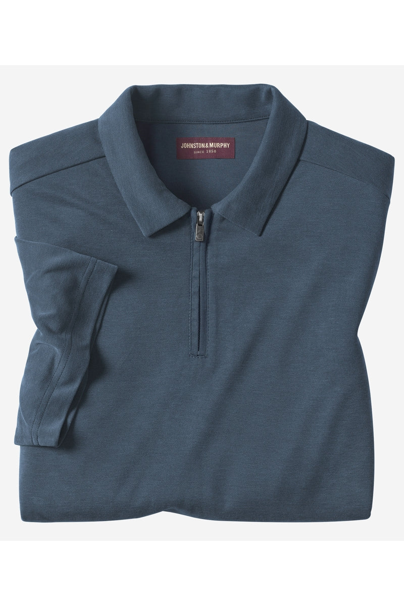 Wholesale,Johnston & Murphy, Johnston & Murphy Navy Vintage Birdseye Zip Polo, Blue, Medium-44-TagM