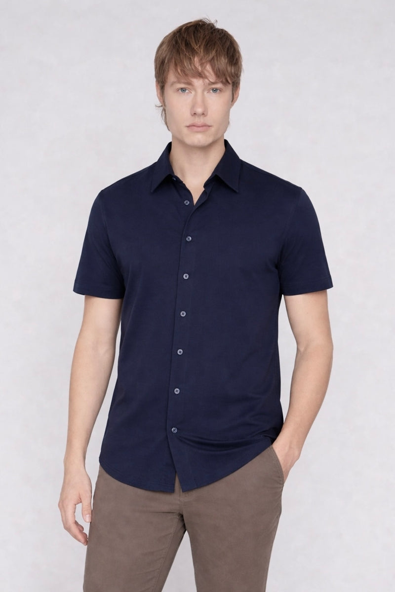 Wholesale,Projek Raw, Projek Raw Navy Knit Short Sleeve Shirt, Blue, Extra Extra Large-50-TagXXL