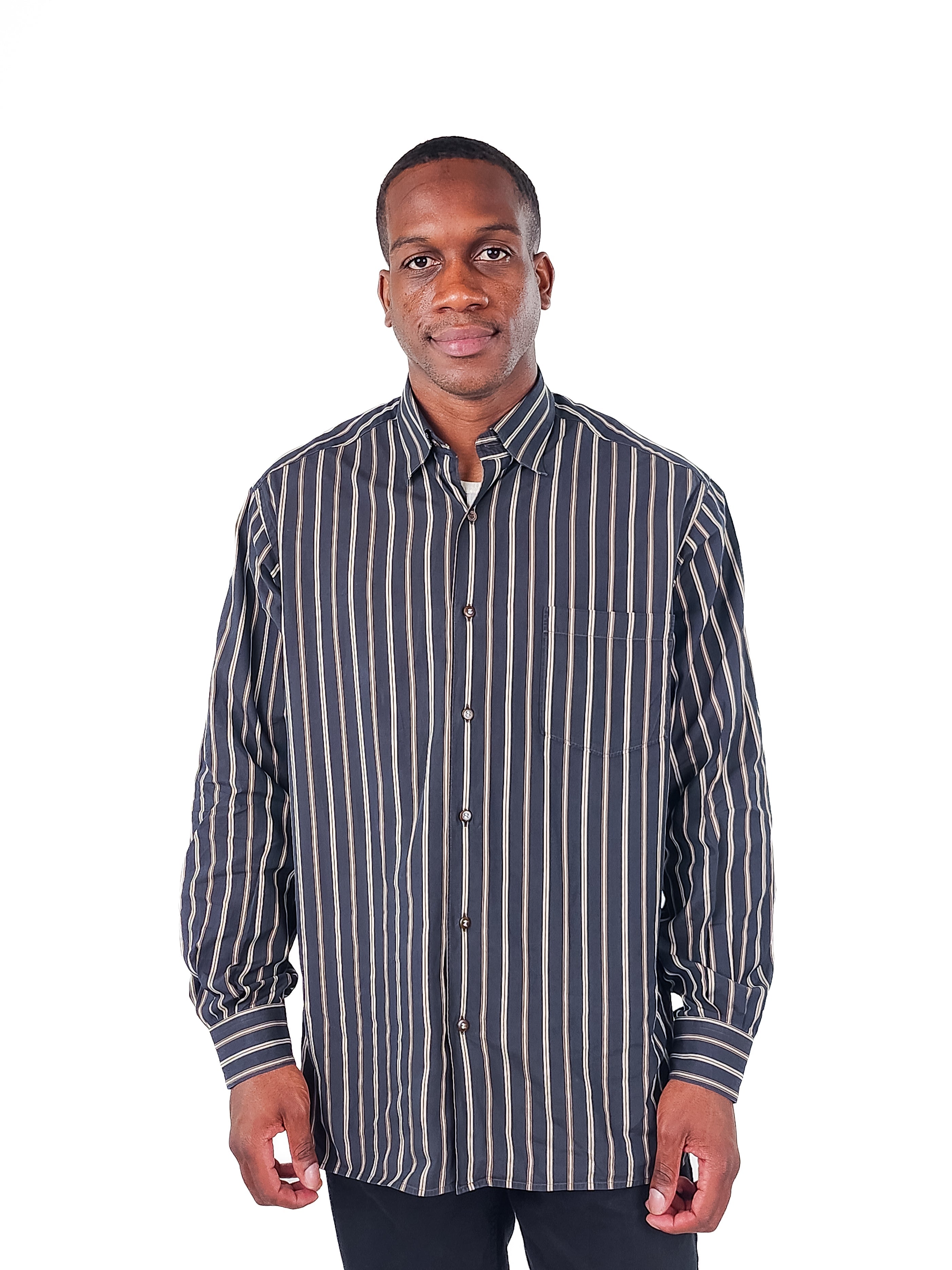 The RealReal,Ermenegildo Zegna, Ermenegildo Zegna Black Stripe Button Up Shirt, Black, Large-49-TagL