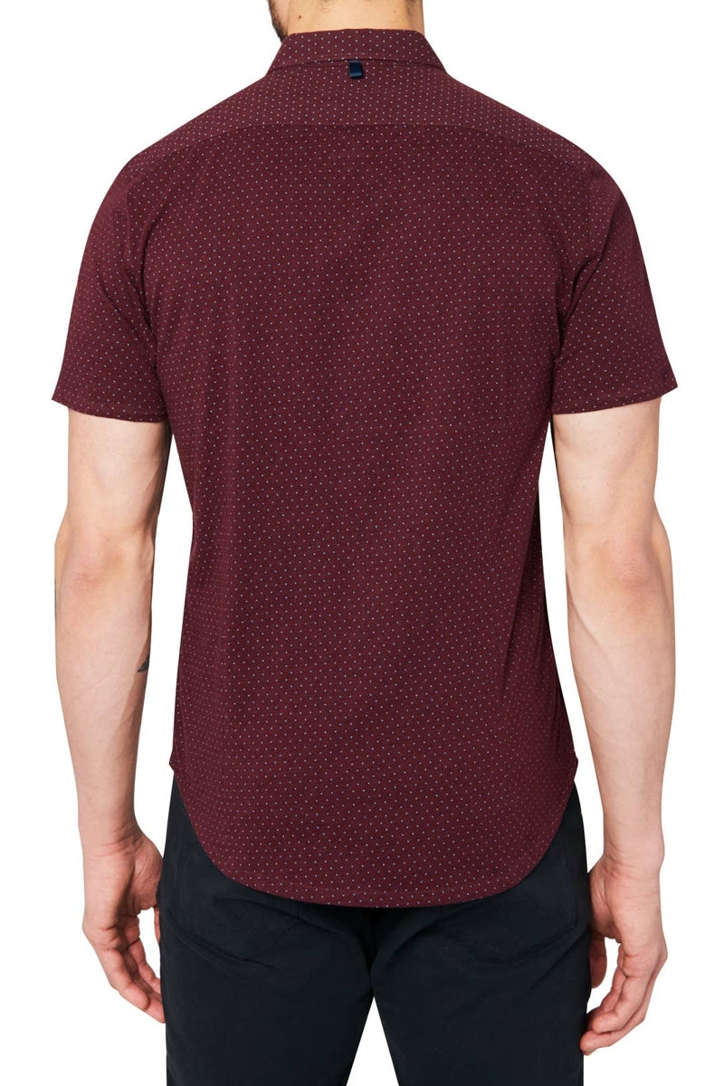 Faire,W.R.K, W.R.K Reworked Burgundy Dot Print Short Sleeve Shirt, Red, Extra Large-48-TagXXL