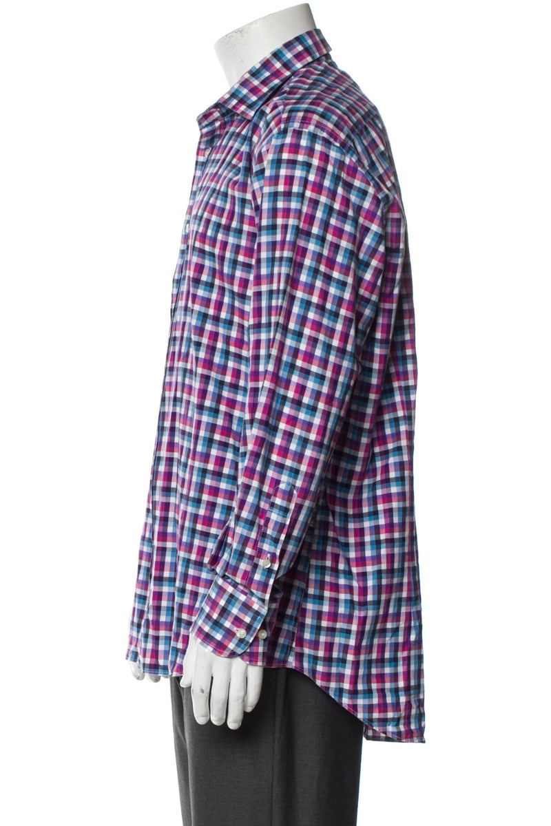 RealReal,Etro, Etro Pink Multi Plaid Print Long Sleeve Shirt, Pink, Large-46-Tag42