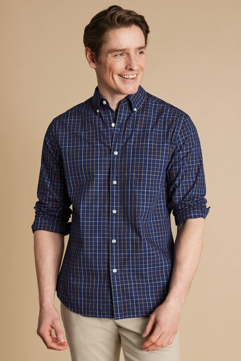 Wholesale,Charles Tyrwhitt, Charles Tyrwhitt Navy Multi Grid Poplin Check Stretch Shirt, Blue, Small-40-TagS
