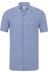 R2 Amsterdam Blue/White Striped Short Sleeve Button Up Shirt