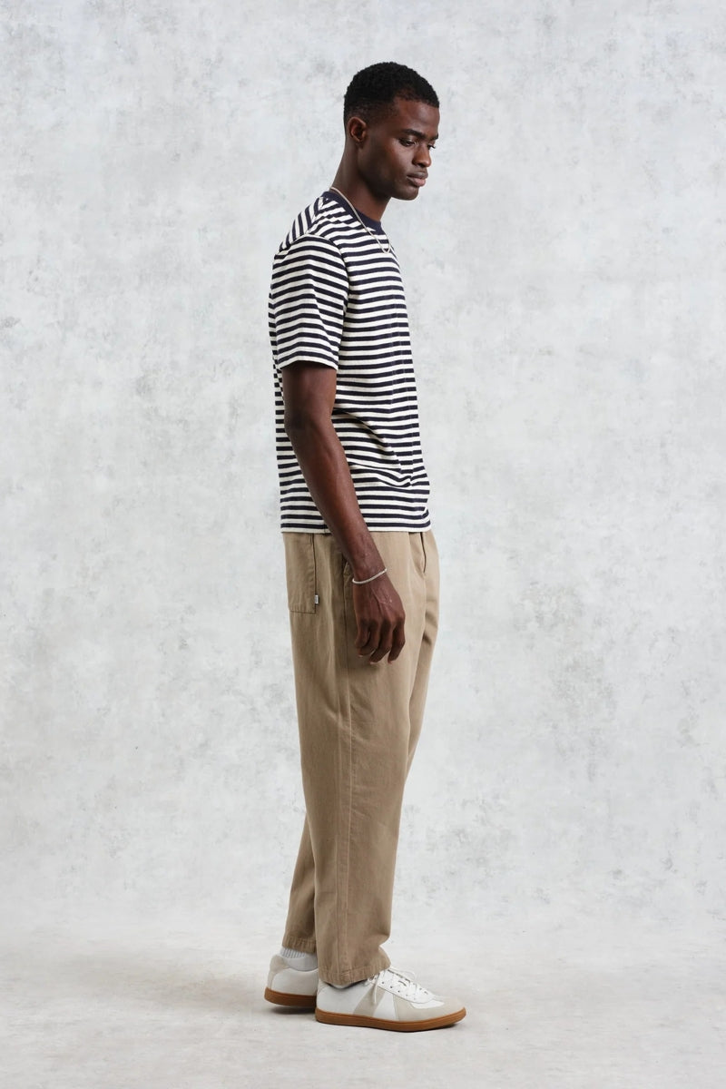 Wholesale,Wax London, Wax London Navy/Ecru Textured Striped Organic Cotton T-Shirt, Blue, Extra Extra Large-48-TagXXL