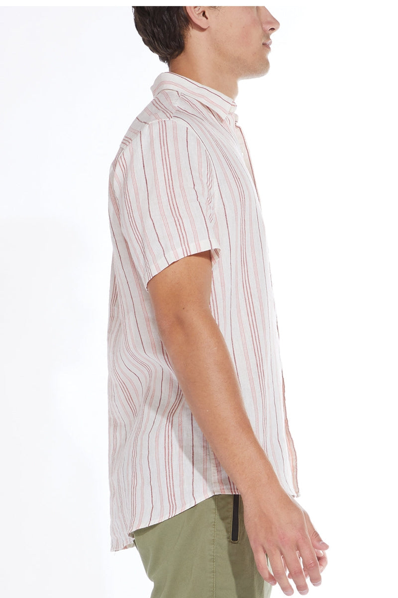 Wholesale,Civil Society, Civil Society White/Rust Linen Striped Short Sleeve Shirt, White, Large-46-TagL