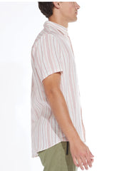 Civil Society White/Rust Linen Striped Short Sleeve Shirt