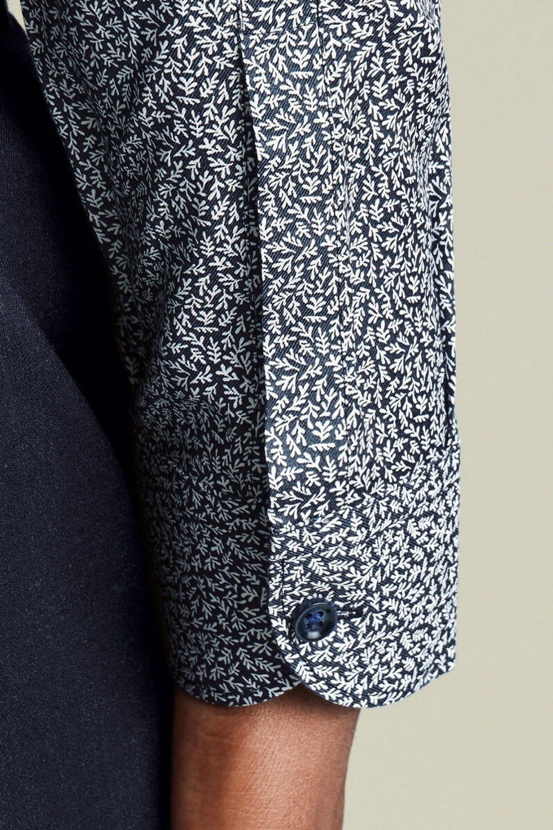 Wholesale,Charles Tyrwhitt, Charles Tyrwhitt Ink Blue Stretch Leaf Print Shirt, Blue, Large-46-Tag16.5