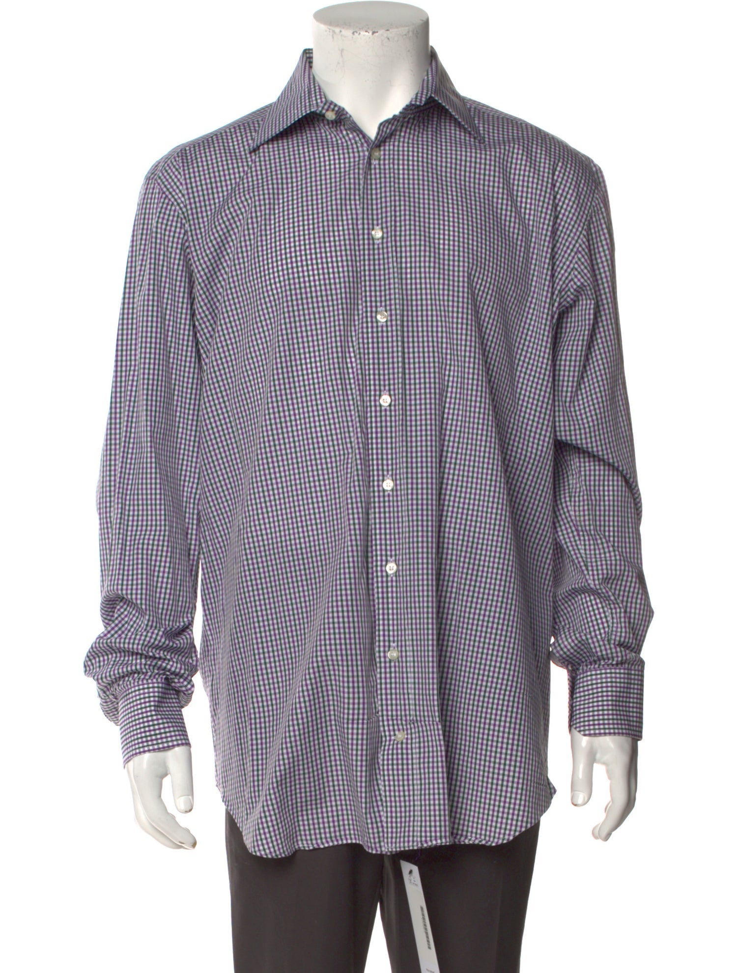 RealReal,Etro, Etro Purple/Green Plaid Print Long Sleeve Dress Shirt, Purple, Extra Large-50-TagXL