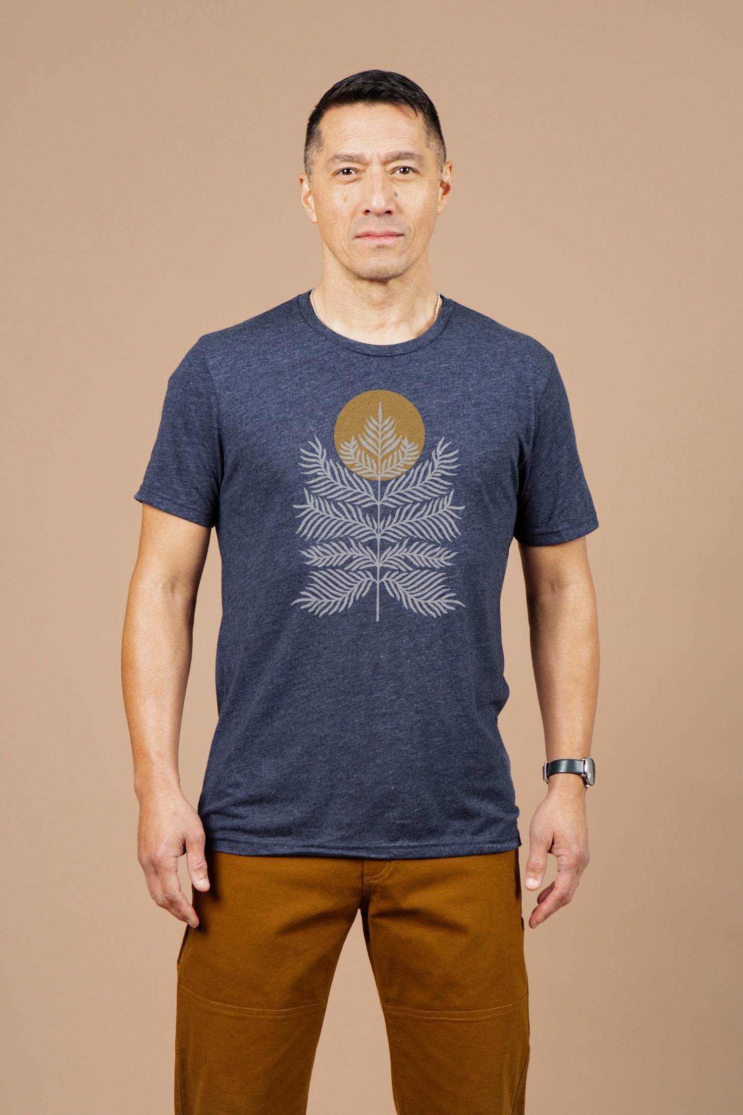 Faire,Bridge & Burn, Bridge & Burn Navy Fern Plant Print Graphic Tee, Blue, Small-37-TagS