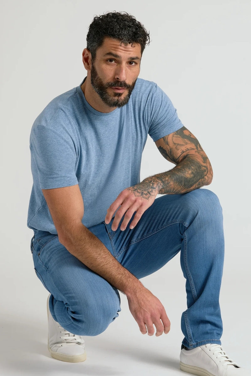 Faire,True Classic, True Classic Medium Indigo Wash Straight Stretch Jeans, Blue, 32W-32L-Tag32