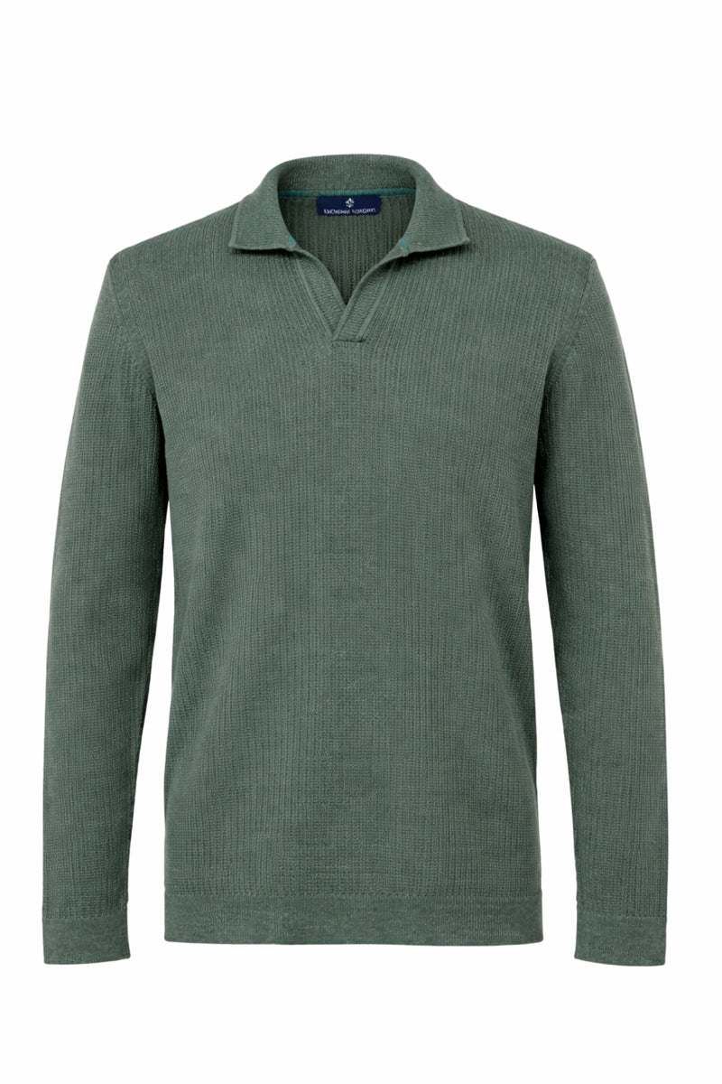 Wholesale,Luchiano Visconti, Luchiano Visconti Green Textured Dobby Stripe Polo, Green, Extra Large-46-TagXL