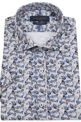 Guide London Blue Geometric Pattern Short Sleeve Shirt